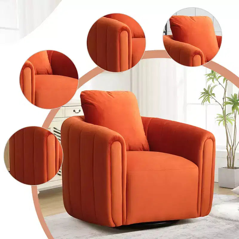White Soft Velvet Arm Chair with Swivel Barrel Accent Chair with Pillow