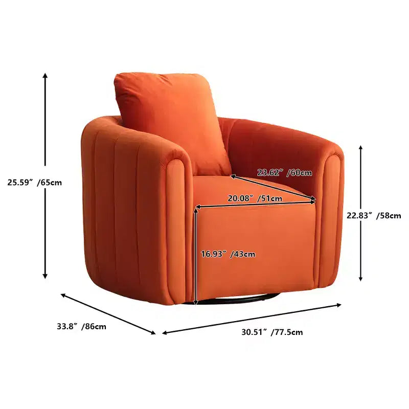 White Soft Velvet Arm Chair with Swivel Barrel Accent Chair with Pillow