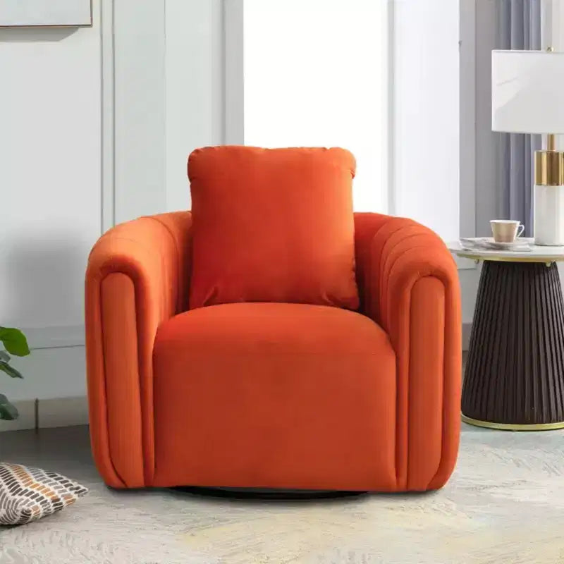 White Soft Velvet Arm Chair with Swivel Barrel Accent Chair with Pillow
