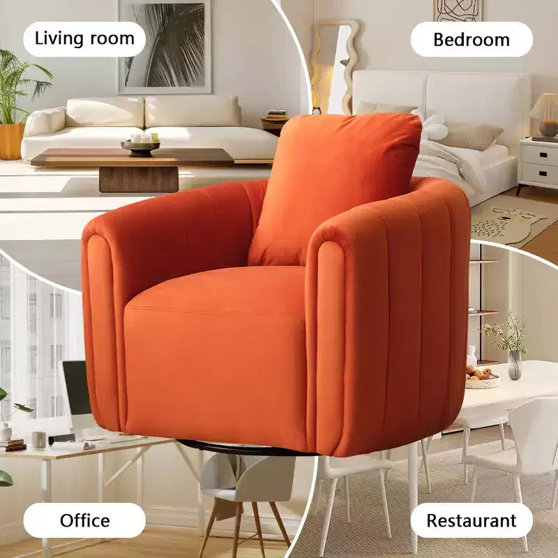 White Soft Velvet Arm Chair with Swivel Barrel Accent Chair with Pillow
