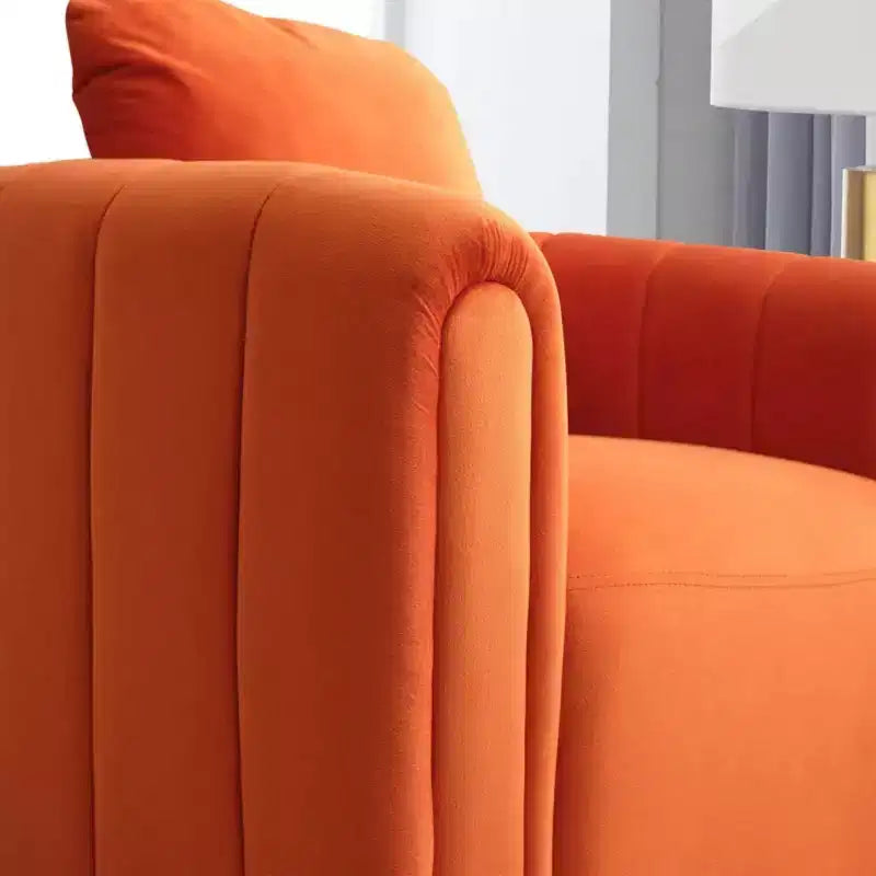White Soft Velvet Arm Chair with Swivel Barrel Accent Chair with Pillow