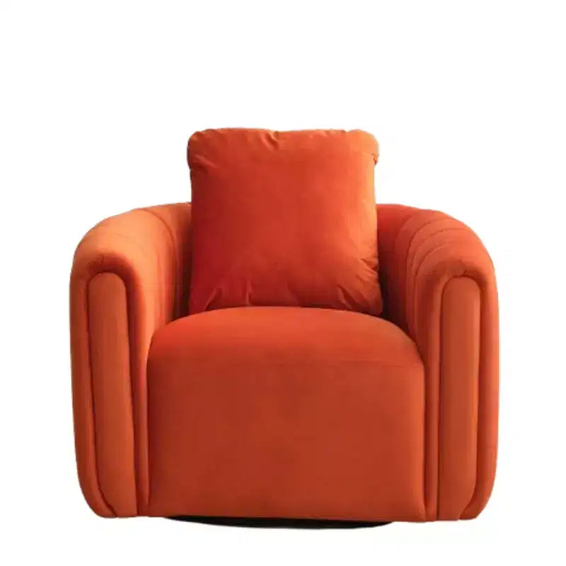 White Soft Velvet Arm Chair with Swivel Barrel Accent Chair with Pillow