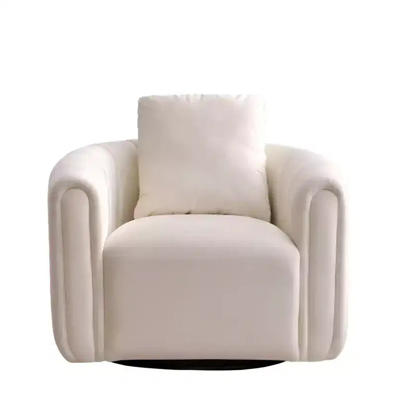 White Soft Velvet Arm Chair with Swivel Barrel Accent Chair with Pillow