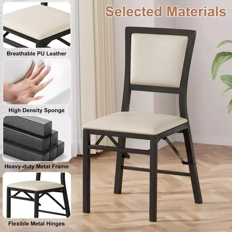 VECELO Foldable Dining Chairs Set of 2/4/6, No Assembly Heavy-Duty Metal Frame, Kitchen and Living Room Chairs, Black/Brown