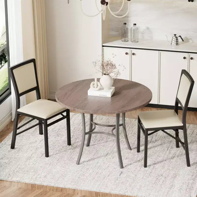 VECELO Foldable Dining Chairs Set of 2/4/6, No Assembly Heavy-Duty Metal Frame, Kitchen and Living Room Chairs, Black/Brown