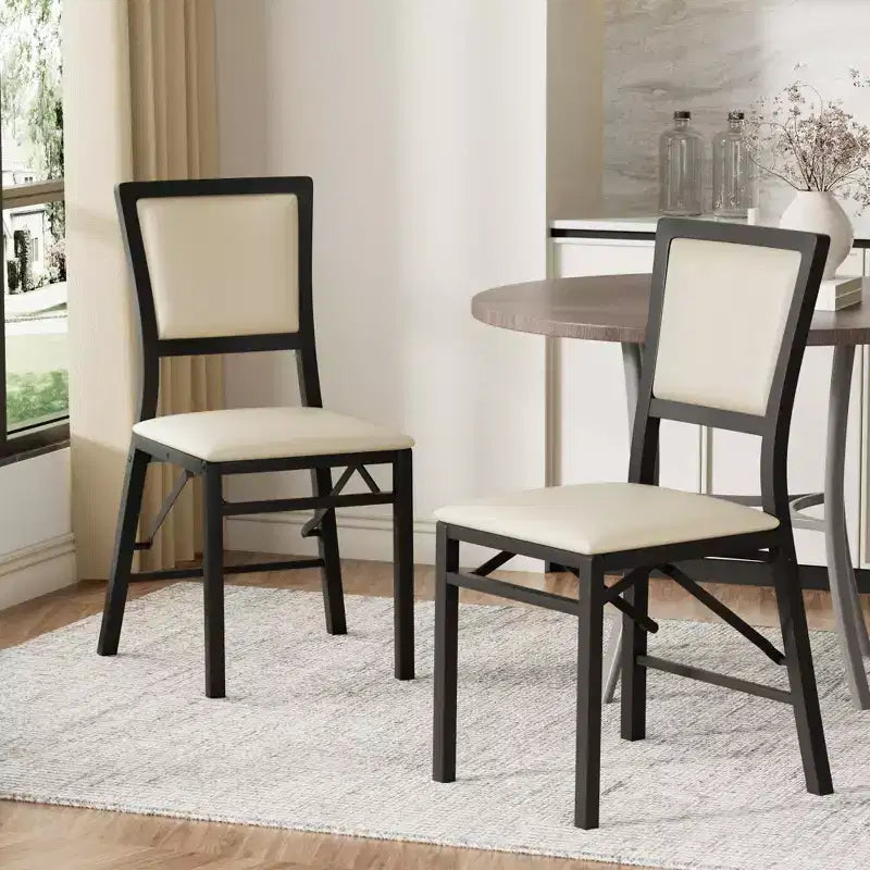VECELO Foldable Dining Chairs Set of 2/4/6, No Assembly Heavy-Duty Metal Frame, Kitchen and Living Room Chairs, Black/Brown