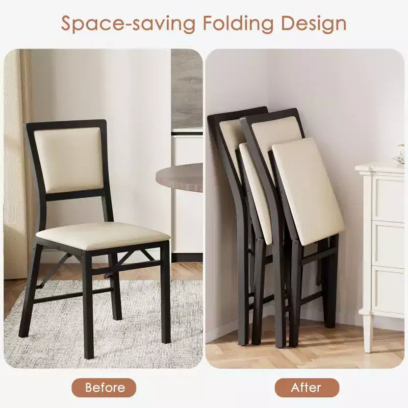 VECELO Foldable Dining Chairs Set of 2/4/6, No Assembly Heavy-Duty Metal Frame, Kitchen and Living Room Chairs, Black/Brown