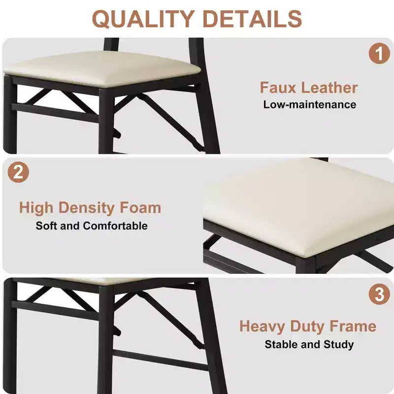 VECELO Foldable Dining Chairs Set of 2/4/6, No Assembly Heavy-Duty Metal Frame, Kitchen and Living Room Chairs, Black/Brown