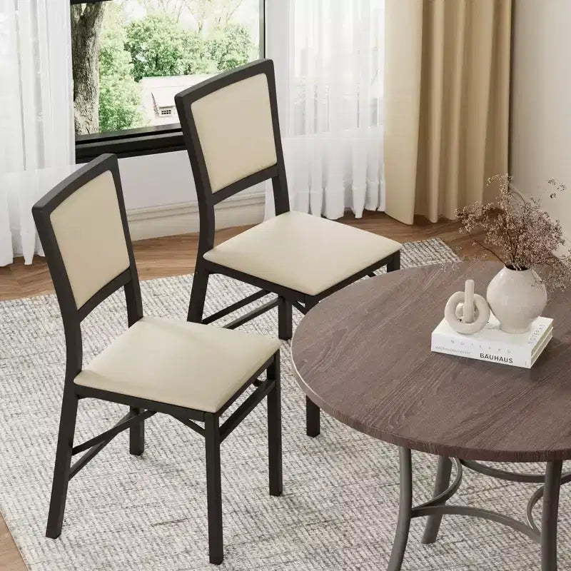 VECELO Foldable Dining Chairs Set of 2/4/6, No Assembly Heavy-Duty Metal Frame, Kitchen and Living Room Chairs, Black/Brown