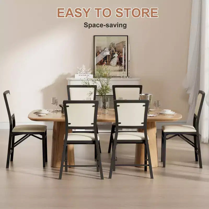 VECELO Foldable Dining Chairs Set of 2/4/6, No Assembly Heavy-Duty Metal Frame, Kitchen and Living Room Chairs, Black/Brown