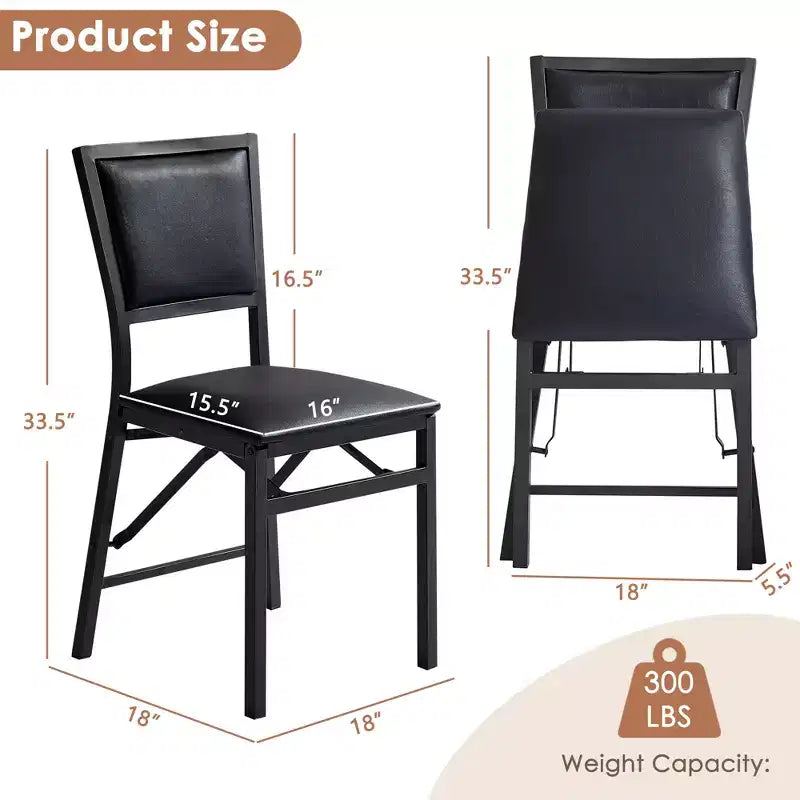 VECELO Foldable Dining Chairs Set of 2/4/6, No Assembly Heavy-Duty Metal Frame, Kitchen and Living Room Chairs, Black/Brown
