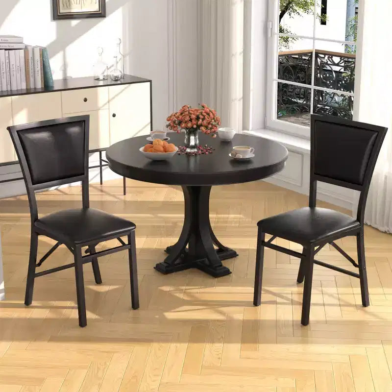 VECELO Foldable Dining Chairs Set of 2/4/6, No Assembly Heavy-Duty Metal Frame, Kitchen and Living Room Chairs, Black/Brown