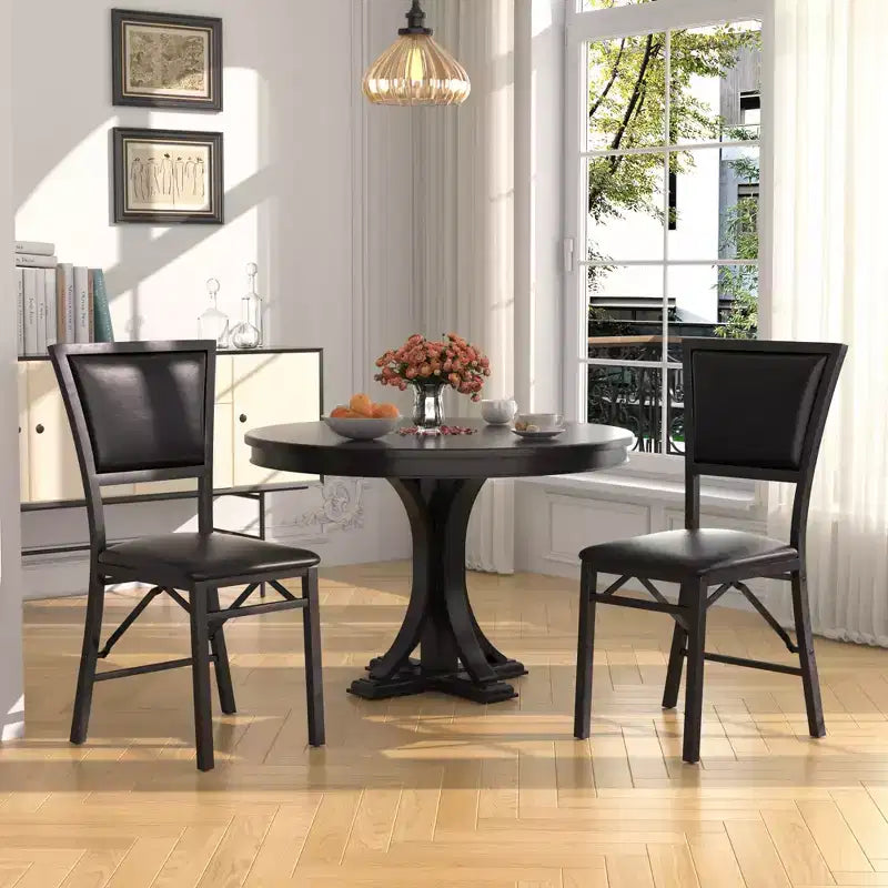 VECELO Foldable Dining Chairs Set of 2/4/6, No Assembly Heavy-Duty Metal Frame, Kitchen and Living Room Chairs, Black/Brown