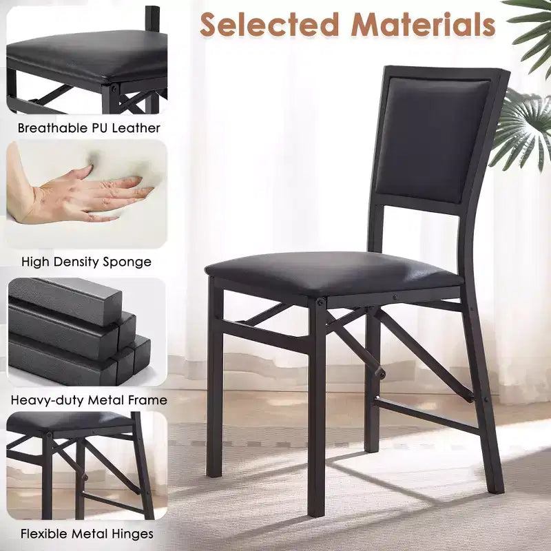 VECELO Foldable Dining Chairs Set of 2/4/6, No Assembly Heavy-Duty Metal Frame, Kitchen and Living Room Chairs, Black/Brown