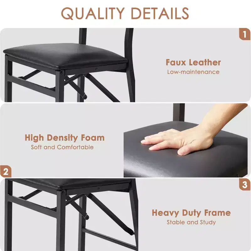 VECELO Foldable Dining Chairs Set of 2/4/6, No Assembly Heavy-Duty Metal Frame, Kitchen and Living Room Chairs, Black/Brown