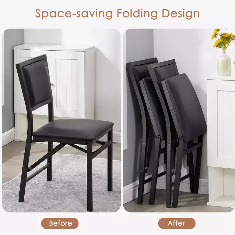 VECELO Foldable Dining Chairs Set of 2/4/6, No Assembly Heavy-Duty Metal Frame, Kitchen and Living Room Chairs, Black/Brown