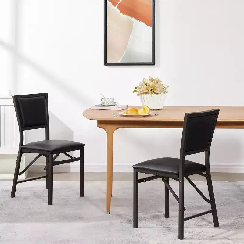 VECELO Foldable Dining Chairs Set of 2/4/6, No Assembly Heavy-Duty Metal Frame, Kitchen and Living Room Chairs, Black/Brown