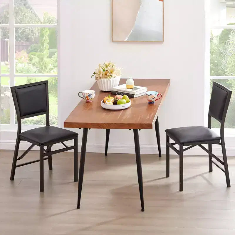 VECELO Foldable Dining Chairs Set of 2/4/6, No Assembly Heavy-Duty Metal Frame, Kitchen and Living Room Chairs, Black/Brown