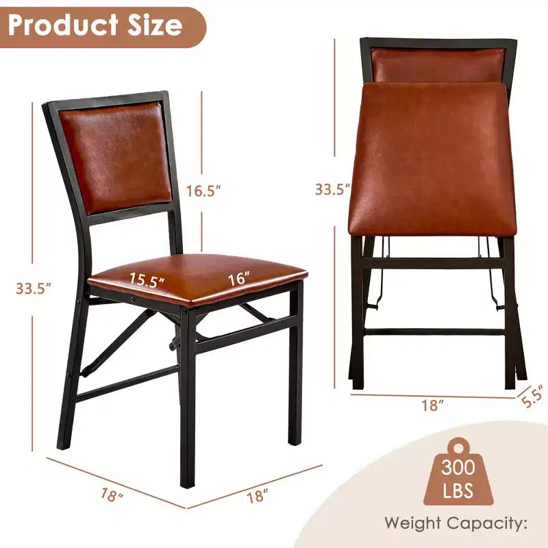 VECELO Foldable Dining Chairs Set of 2/4/6, No Assembly Heavy-Duty Metal Frame, Kitchen and Living Room Chairs, Black/Brown