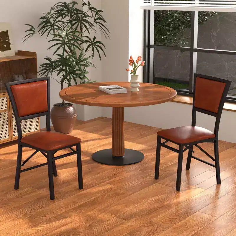 VECELO Foldable Dining Chairs Set of 2/4/6, No Assembly Heavy-Duty Metal Frame, Kitchen and Living Room Chairs, Black/Brown