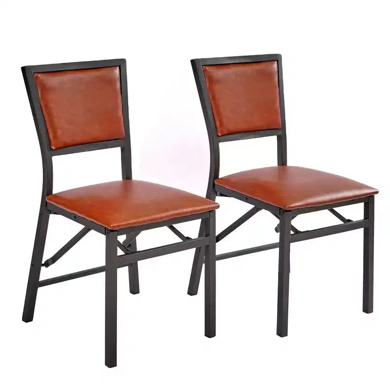 VECELO Foldable Dining Chairs Set of 2/4/6, No Assembly Heavy-Duty Metal Frame, Kitchen and Living Room Chairs, Black/Brown