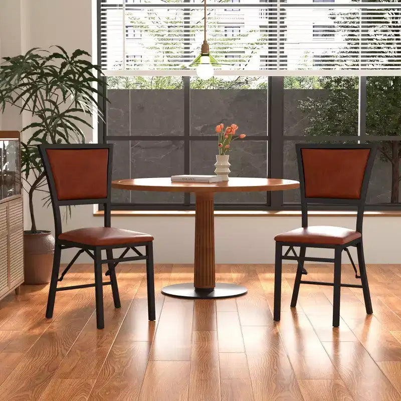 VECELO Foldable Dining Chairs Set of 2/4/6, No Assembly Heavy-Duty Metal Frame, Kitchen and Living Room Chairs, Black/Brown