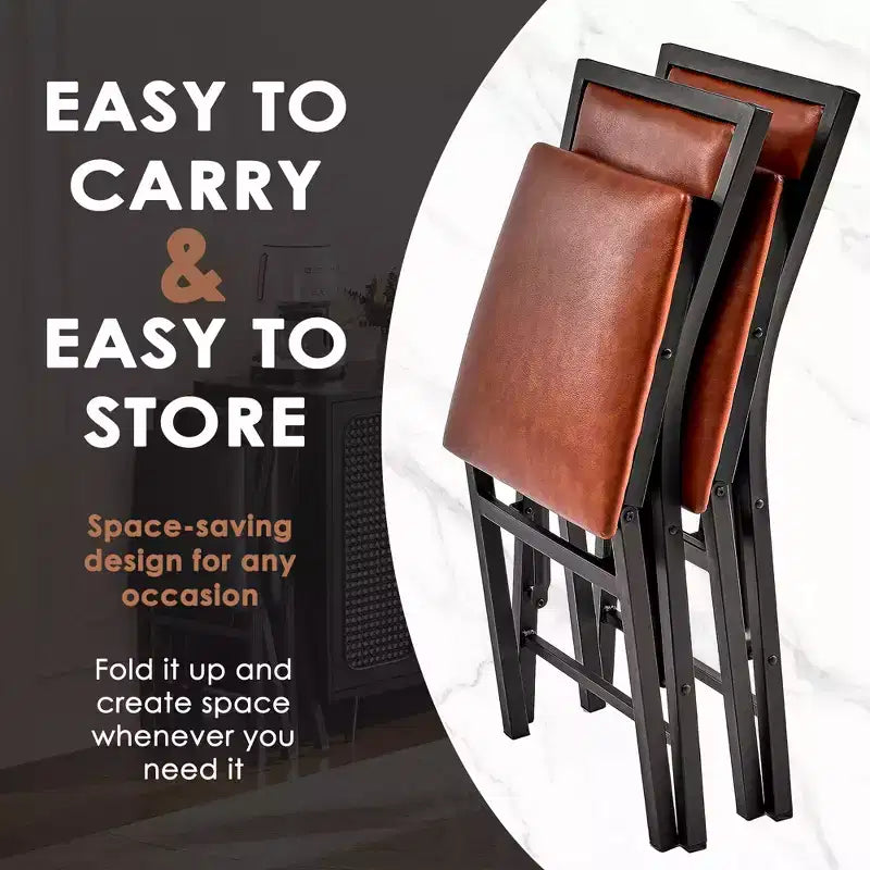VECELO Foldable Dining Chairs Set of 2/4/6, No Assembly Heavy-Duty Metal Frame, Kitchen and Living Room Chairs, Black/Brown
