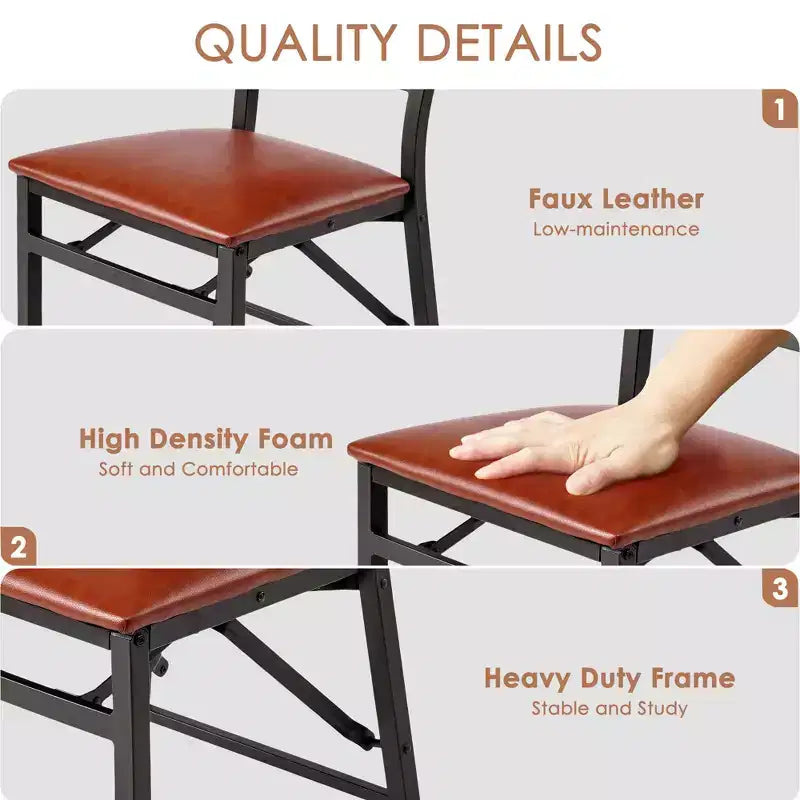VECELO Foldable Dining Chairs Set of 2/4/6, No Assembly Heavy-Duty Metal Frame, Kitchen and Living Room Chairs, Black/Brown