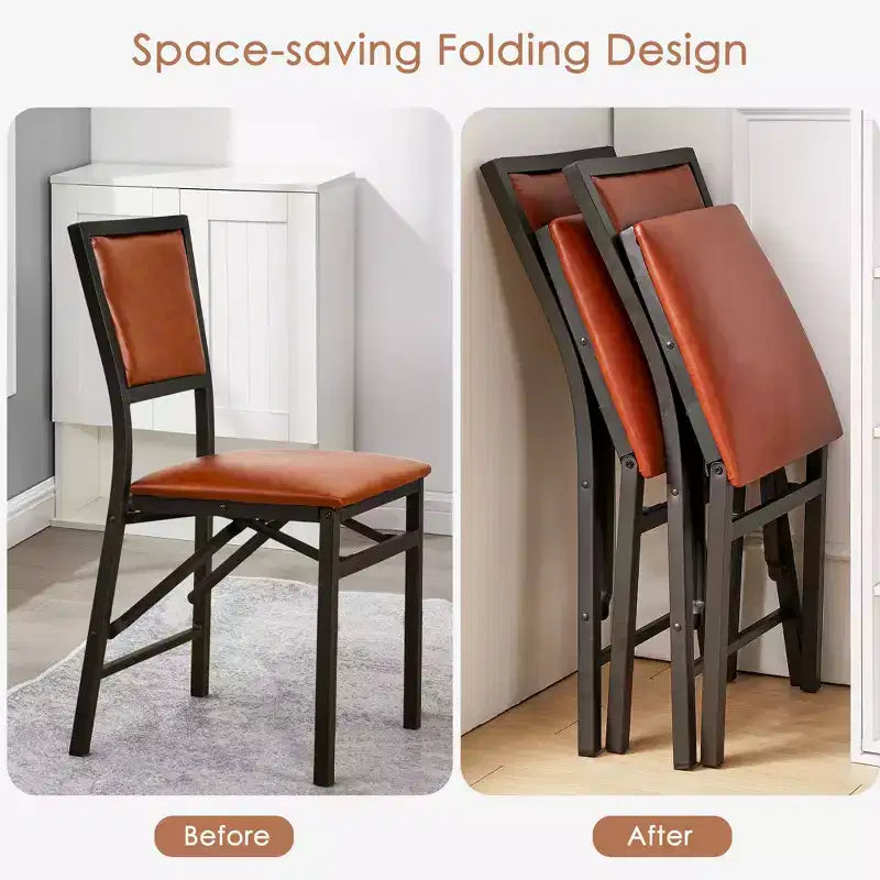 VECELO Foldable Dining Chairs Set of 2/4/6, No Assembly Heavy-Duty Metal Frame, Kitchen and Living Room Chairs, Black/Brown