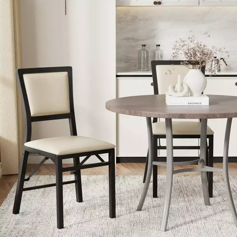 VECELO Foldable Dining Chairs Set of 2/4/6, No Assembly Heavy-Duty Metal Frame, Kitchen and Living Room Chairs, Black/Brown