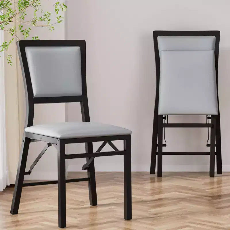 VECELO Foldable Dining Chairs Set of 2/4/6, No Assembly Heavy-Duty Metal Frame, Kitchen and Living Room Chairs, Black/Brown