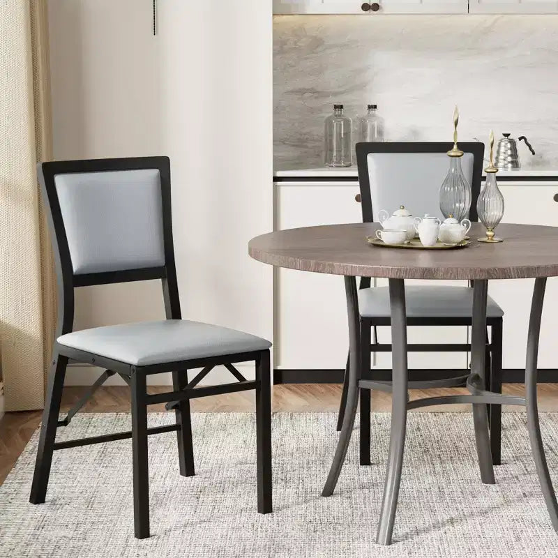 VECELO Foldable Dining Chairs Set of 2/4/6, No Assembly Heavy-Duty Metal Frame, Kitchen and Living Room Chairs, Black/Brown