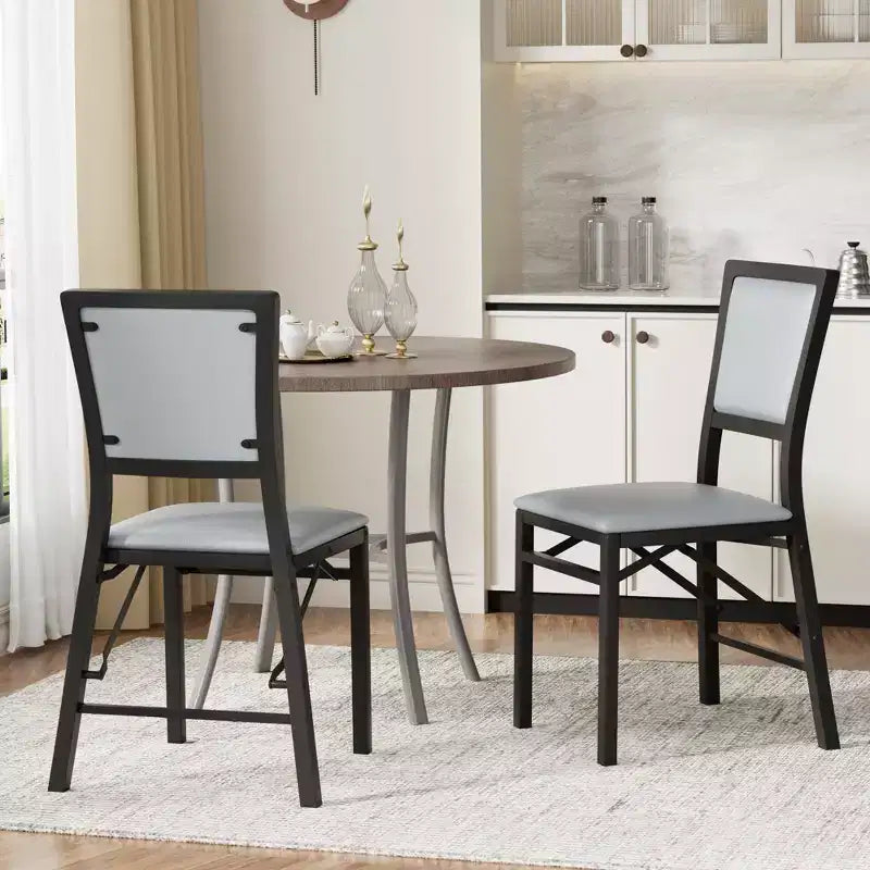 VECELO Foldable Dining Chairs Set of 2/4/6, No Assembly Heavy-Duty Metal Frame, Kitchen and Living Room Chairs, Black/Brown