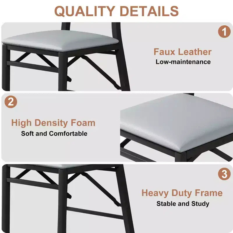 VECELO Foldable Dining Chairs Set of 2/4/6, No Assembly Heavy-Duty Metal Frame, Kitchen and Living Room Chairs, Black/Brown