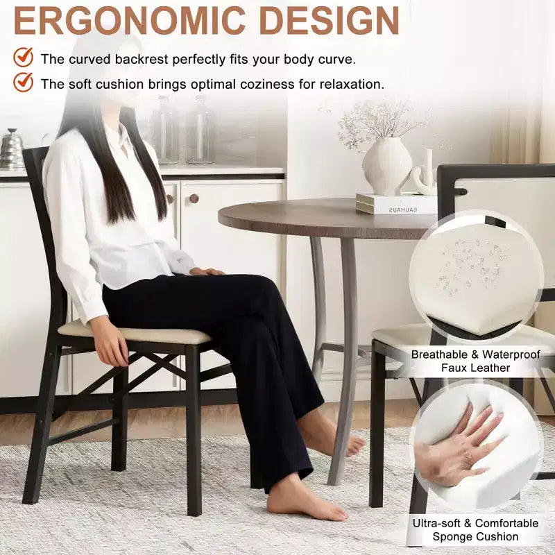 VECELO Foldable Dining Chairs Set of 2/4/6, No Assembly Heavy-Duty Metal Frame, Kitchen and Living Room Chairs, Black/Brown