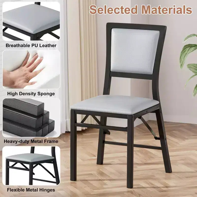 VECELO Foldable Dining Chairs Set of 2/4/6, No Assembly Heavy-Duty Metal Frame, Kitchen and Living Room Chairs, Black/Brown