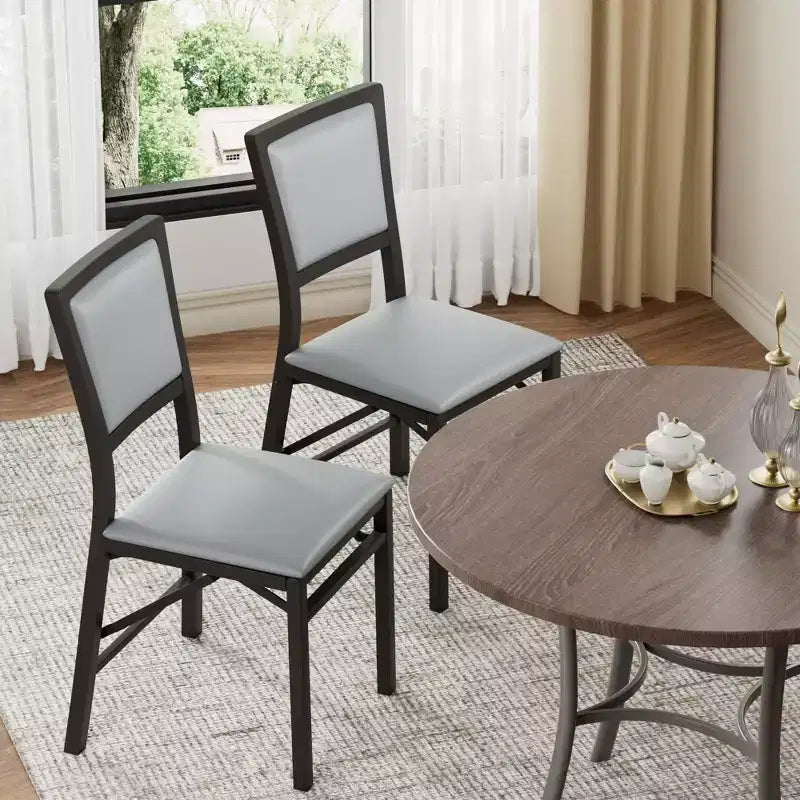VECELO Foldable Dining Chairs Set of 2/4/6, No Assembly Heavy-Duty Metal Frame, Kitchen and Living Room Chairs, Black/Brown