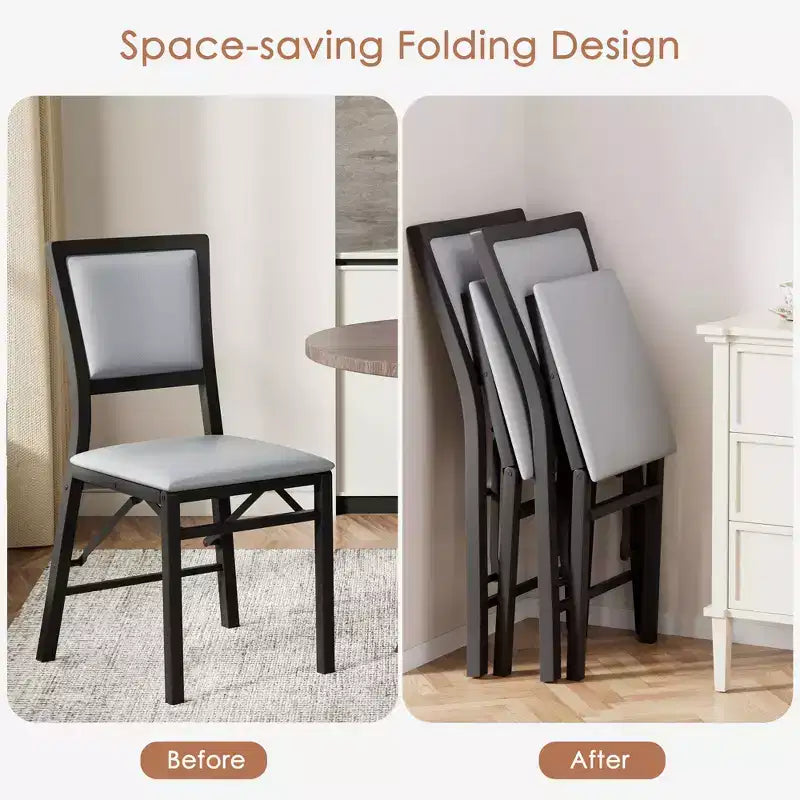 VECELO Foldable Dining Chairs Set of 2/4/6, No Assembly Heavy-Duty Metal Frame, Kitchen and Living Room Chairs, Black/Brown