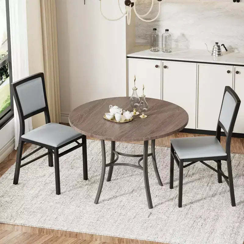 VECELO Foldable Dining Chairs Set of 2/4/6, No Assembly Heavy-Duty Metal Frame, Kitchen and Living Room Chairs, Black/Brown