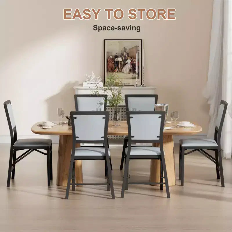 VECELO Foldable Dining Chairs Set of 2/4/6, No Assembly Heavy-Duty Metal Frame, Kitchen and Living Room Chairs, Black/Brown