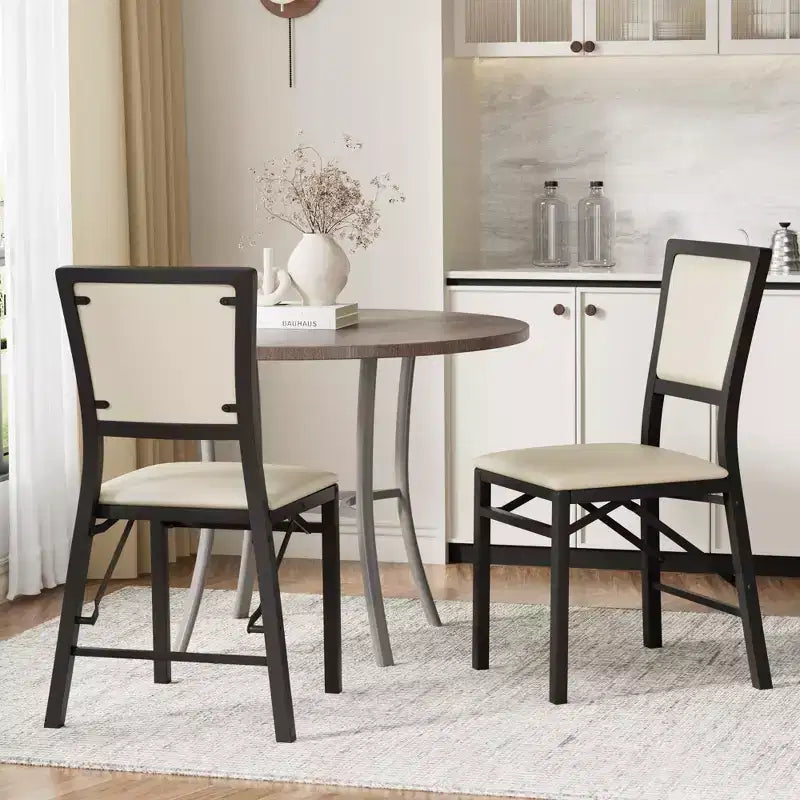 VECELO Foldable Dining Chairs Set of 2/4/6, No Assembly Heavy-Duty Metal Frame, Kitchen and Living Room Chairs, Black/Brown