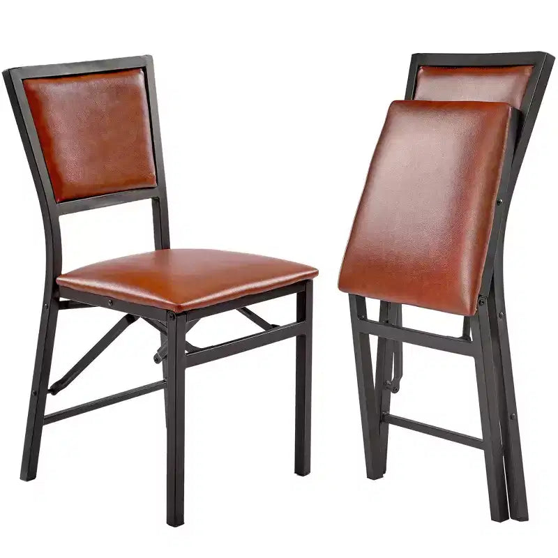 VECELO Foldable Dining Chairs Set of 2/4/6, No Assembly Heavy-Duty Metal Frame, Kitchen and Living Room Chairs, Black/Brown
