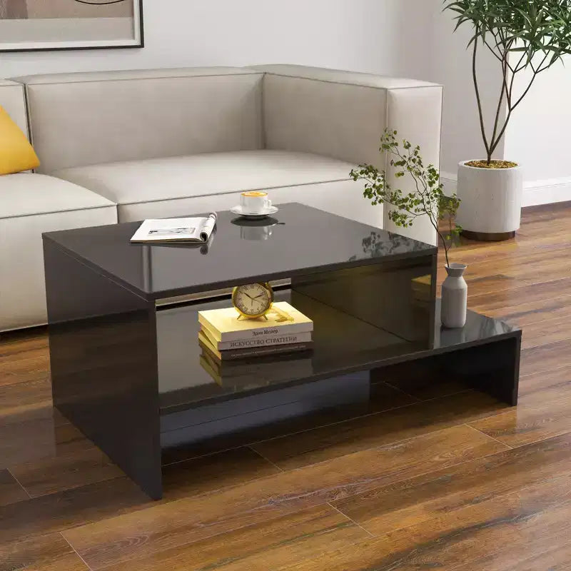Modern Coffee Table Center Table Storage Cocktail Table Living Room Table Side Table with Unique Architectural Shape, White/Black-ModernLuxe