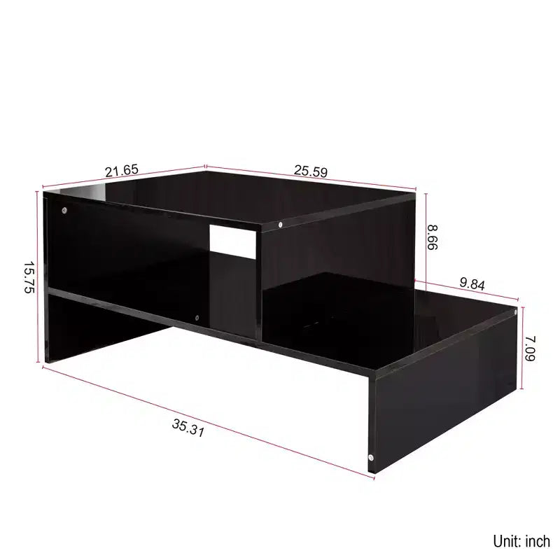 Modern Coffee Table Center Table Storage Cocktail Table Living Room Table Side Table with Unique Architectural Shape, White/Black-ModernLuxe