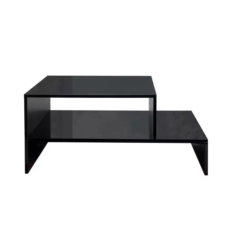 Modern Coffee Table Center Table Storage Cocktail Table Living Room Table Side Table with Unique Architectural Shape, White/Black-ModernLuxe