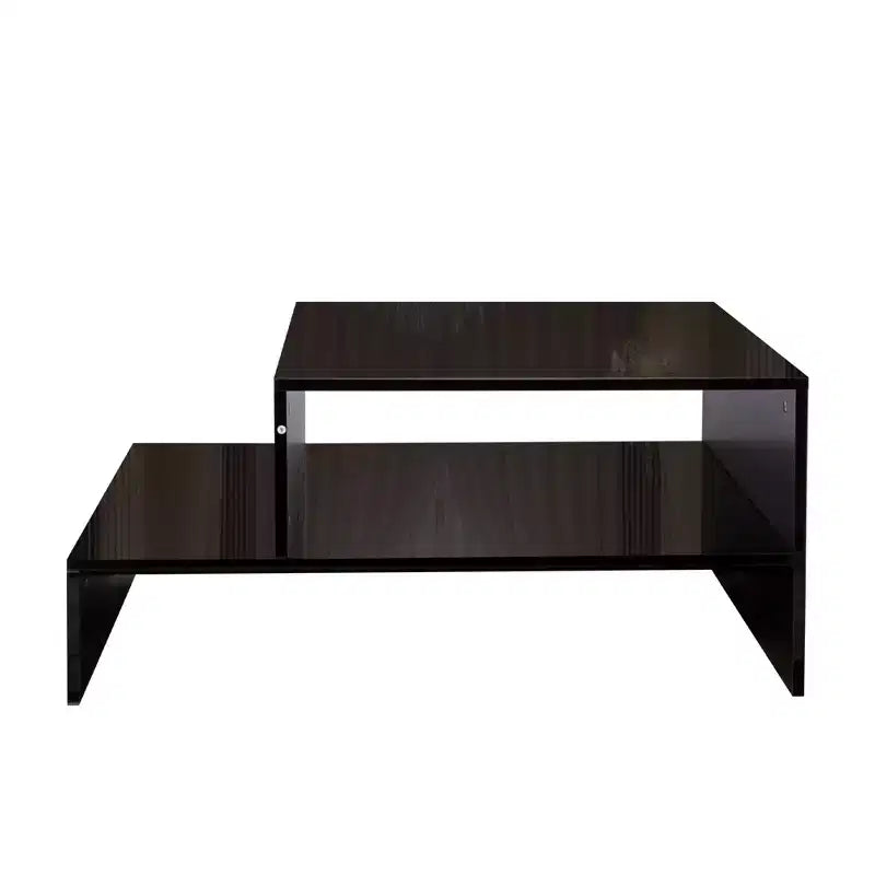 Modern Coffee Table Center Table Storage Cocktail Table Living Room Table Side Table with Unique Architectural Shape, White/Black-ModernLuxe