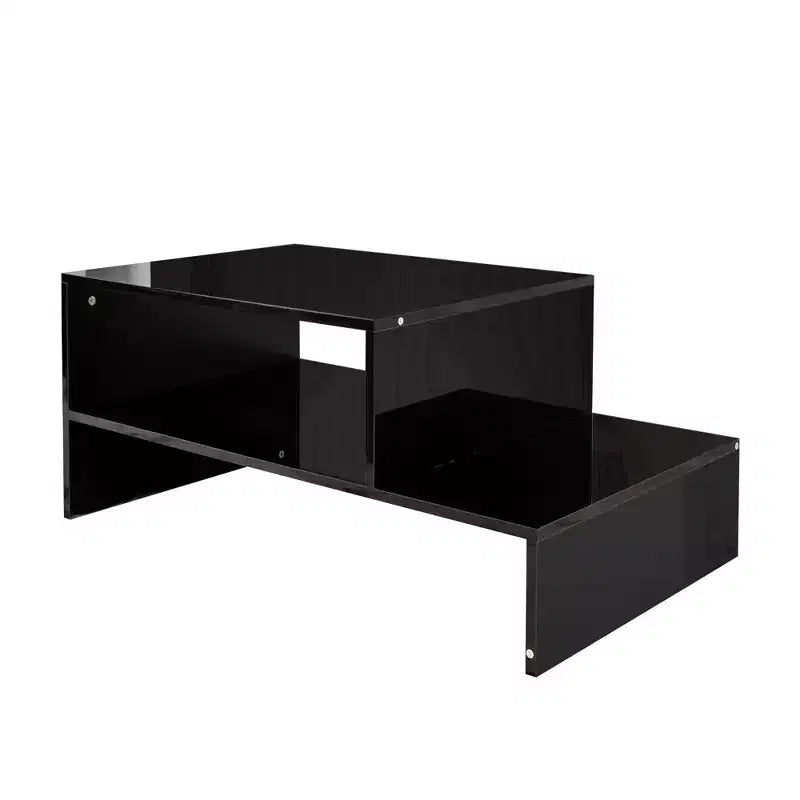 Modern Coffee Table Center Table Storage Cocktail Table Living Room Table Side Table with Unique Architectural Shape, White/Black-ModernLuxe