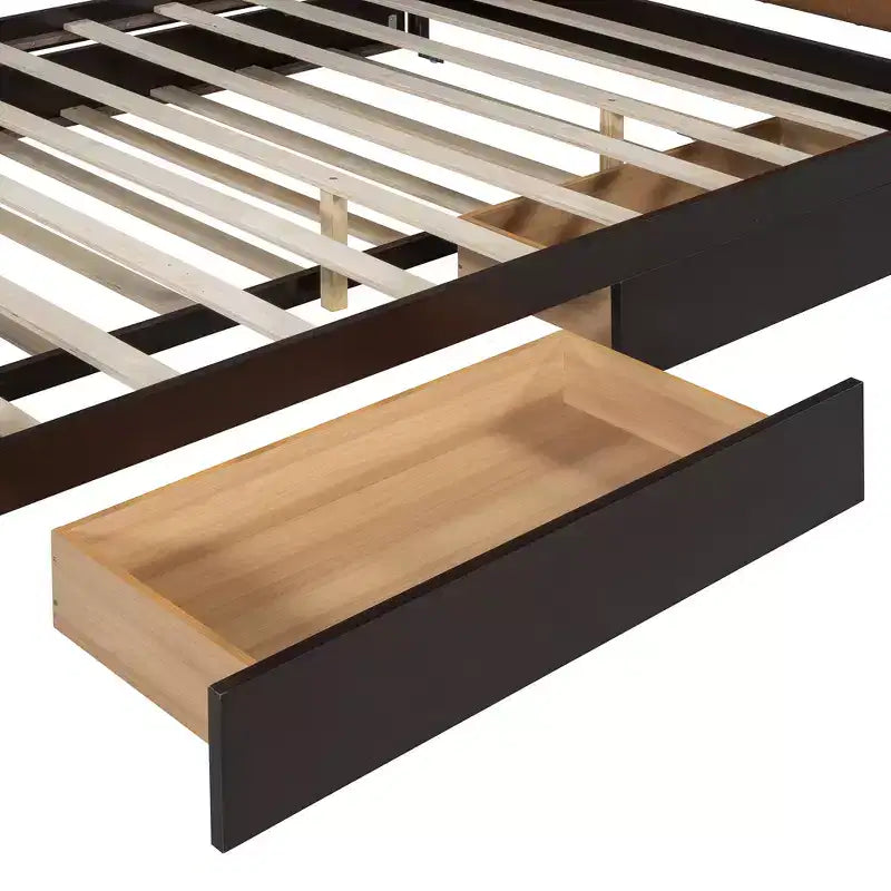 GDFStudio Noah Queen Size Upholstered Faux Leather and Wooden Platform Bed with Drawers and T-XL Trundle