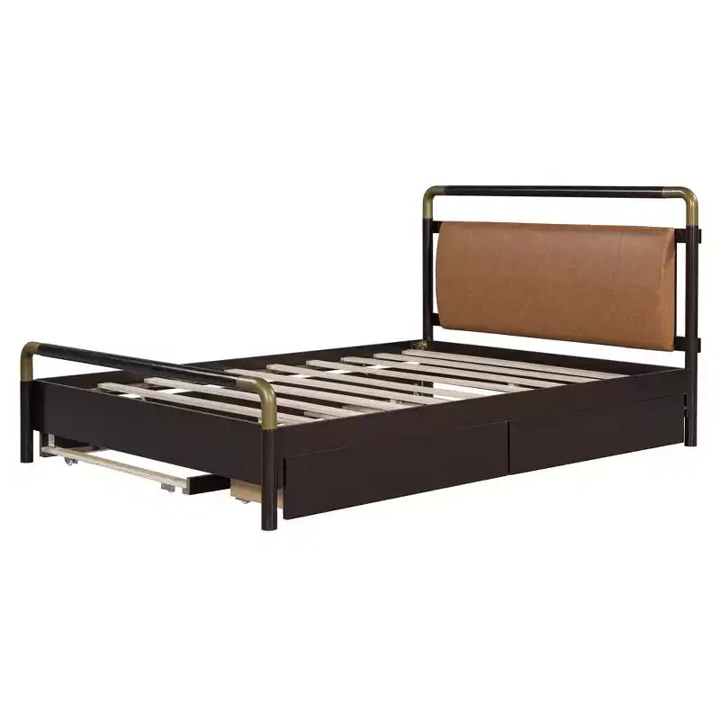 GDFStudio Noah Queen Size Upholstered Faux Leather and Wooden Platform Bed with Drawers and T-XL Trundle