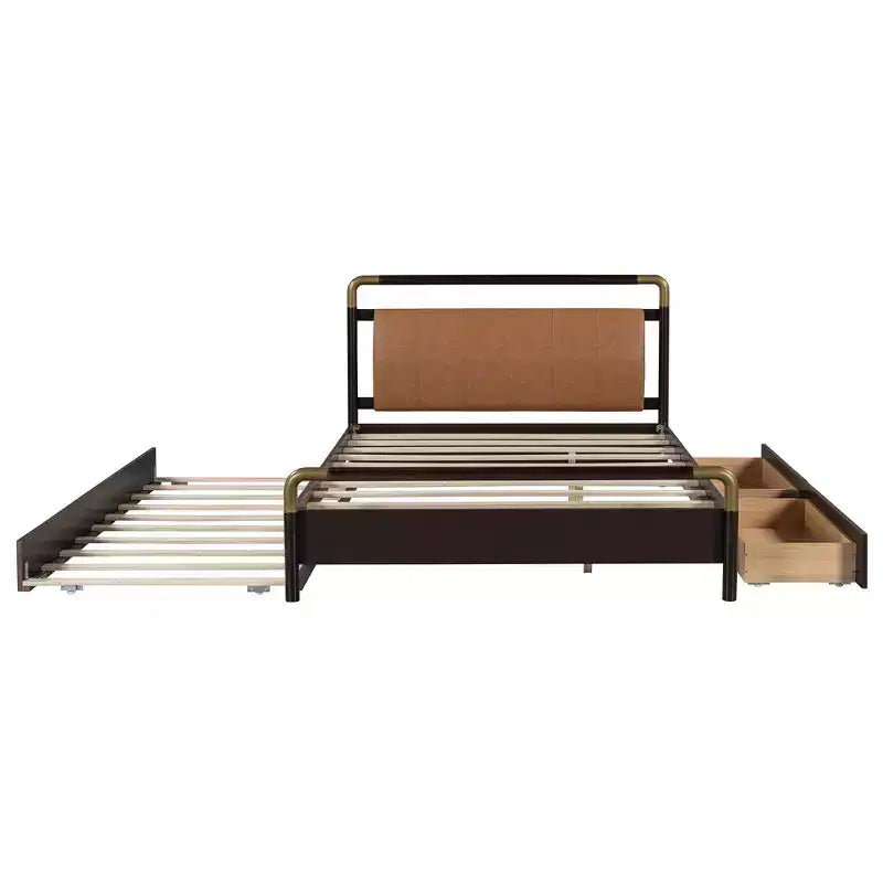 GDFStudio Noah Queen Size Upholstered Faux Leather and Wooden Platform Bed with Drawers and T-XL Trundle